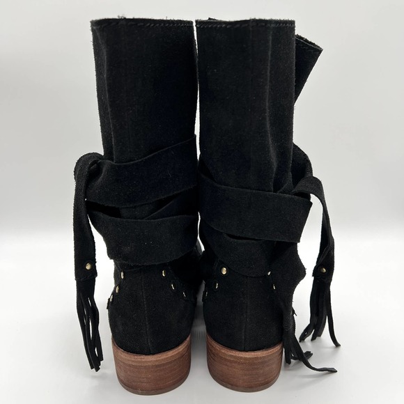 SEE BY CHLOE Suede Ankle Boots Womens 38.5 Black Studded Ankle Wrap Slouch - Picture 4 of 10